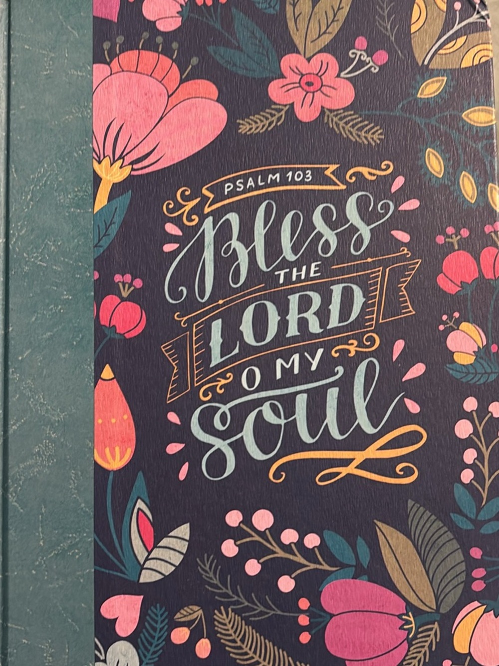 Bless the Lord Floral Reflections Journaling Bible- Navy, Pink & Teal